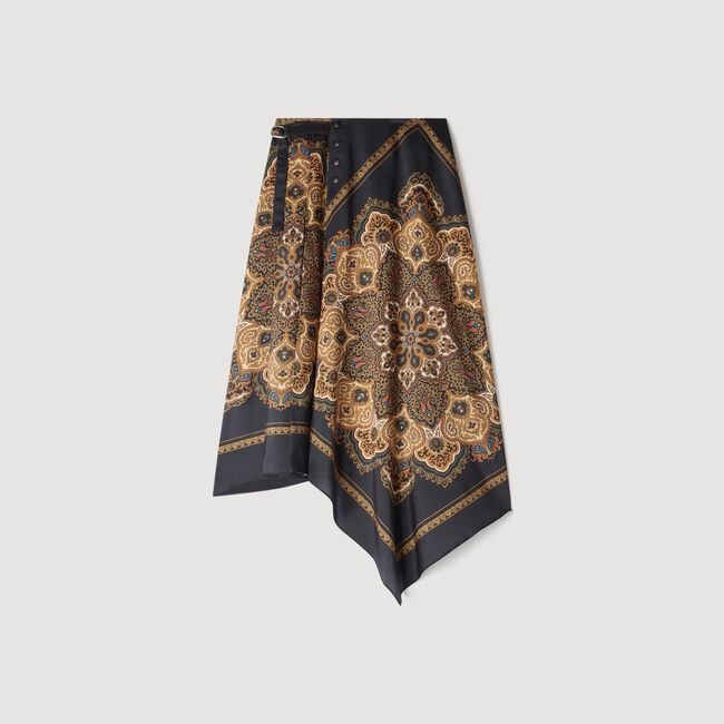 Asymmetrical scarf print skirt