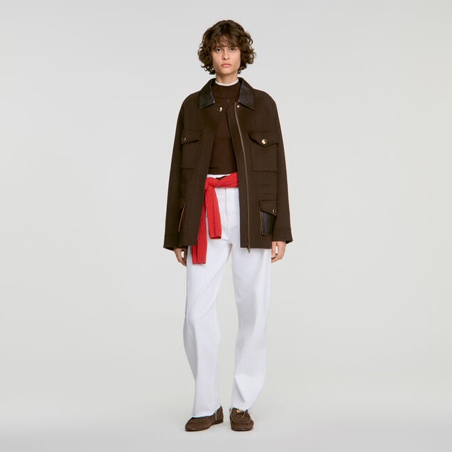 Double-faced coat, leather collar