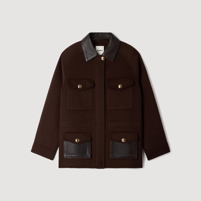 Double-faced coat, leather collar