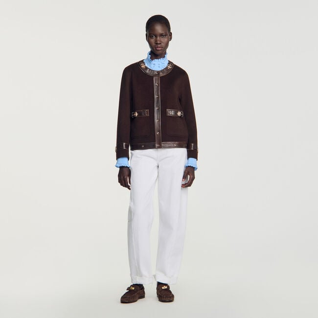 Short coat with leather details