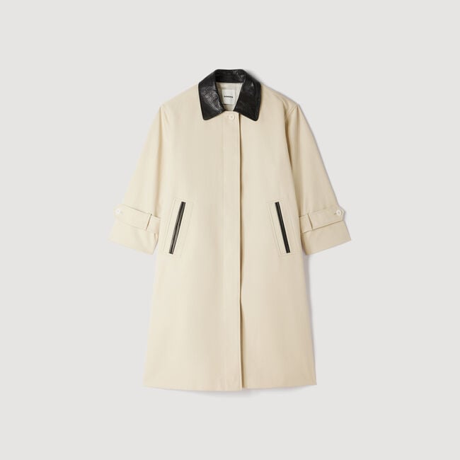 Long coat with leather collar