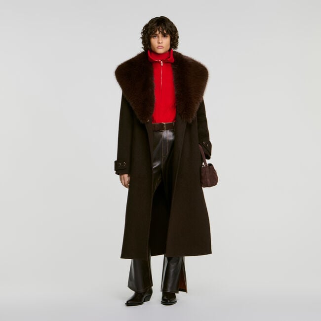 Coat with shearling collar