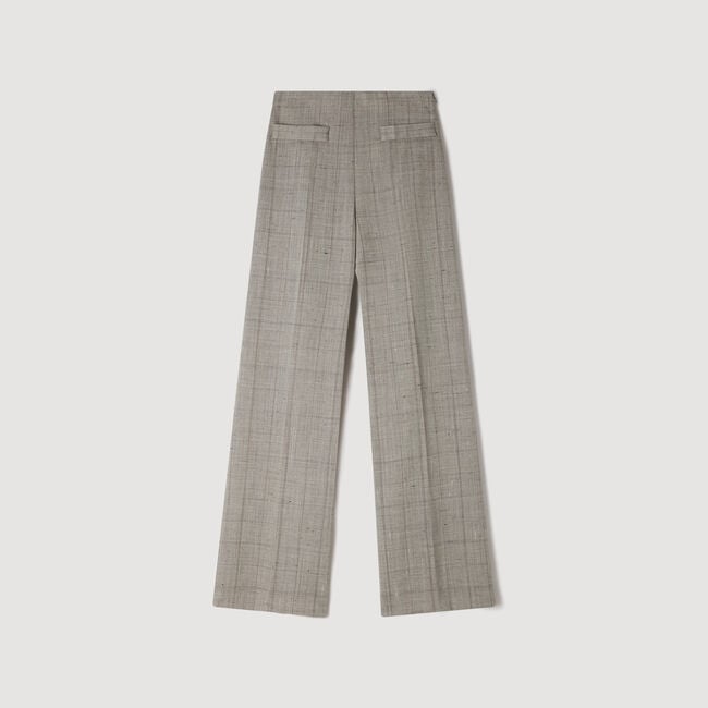 Wide-leg checked wool trousers