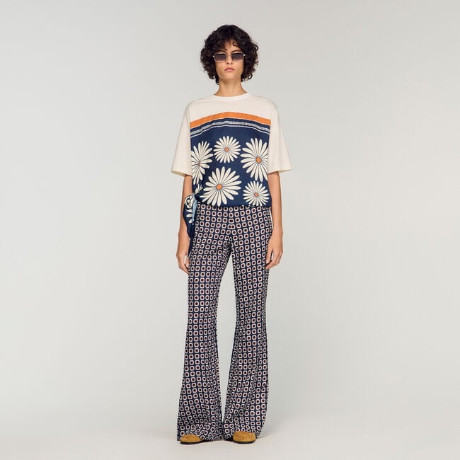 Floral-print flowy trousers