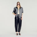 Leather barrel-leg trousers
