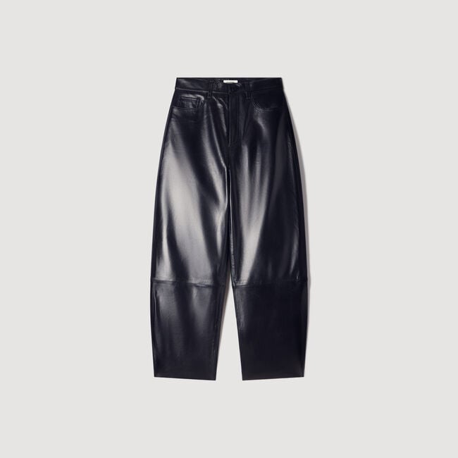 Leather barrel-leg trousers