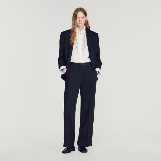 Mixed-material satin trousers