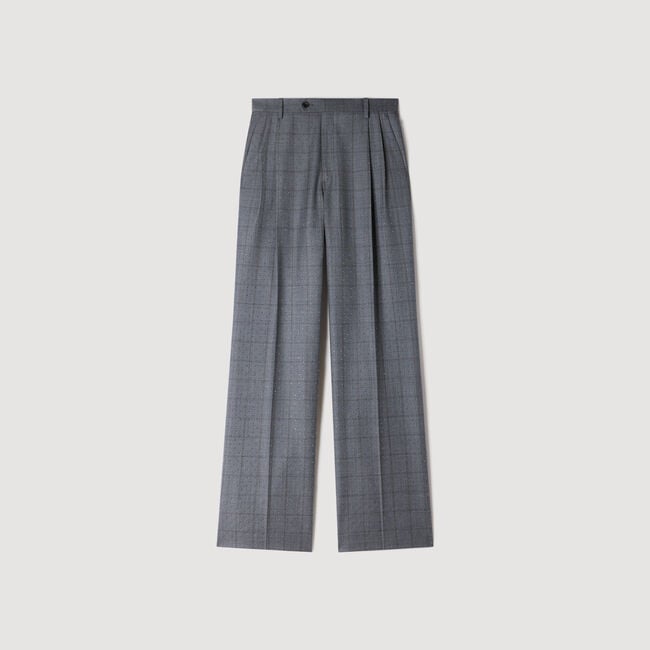 Rhinestone check wool trousers