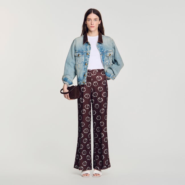 Floral-print flowy trousers
