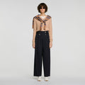 Buttoned wide-leg wool trousers
