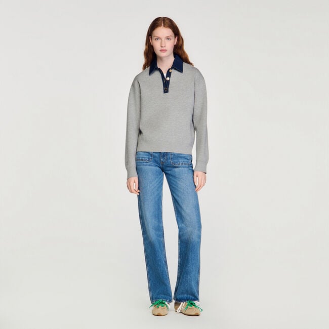 Sweater with denim collar