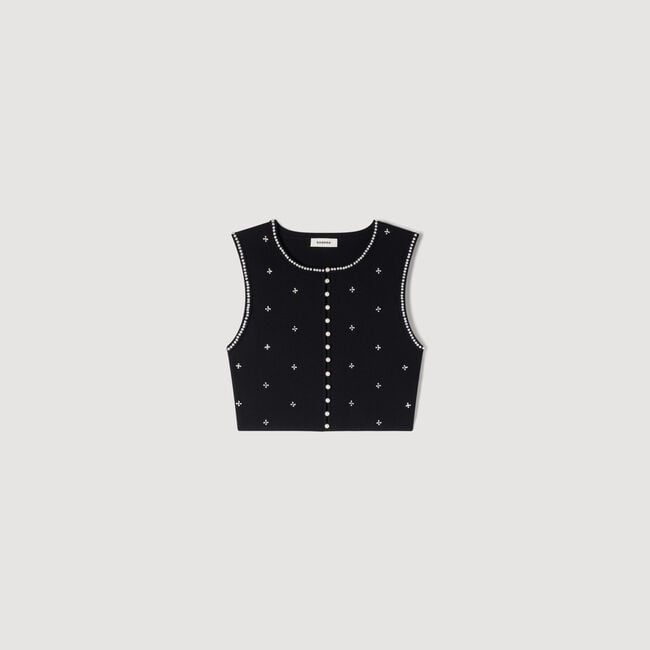 Jewelled embroidered knit crop top