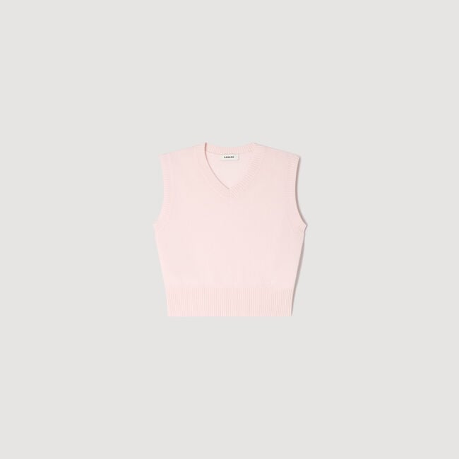 Embroidered short wool cashmere vest