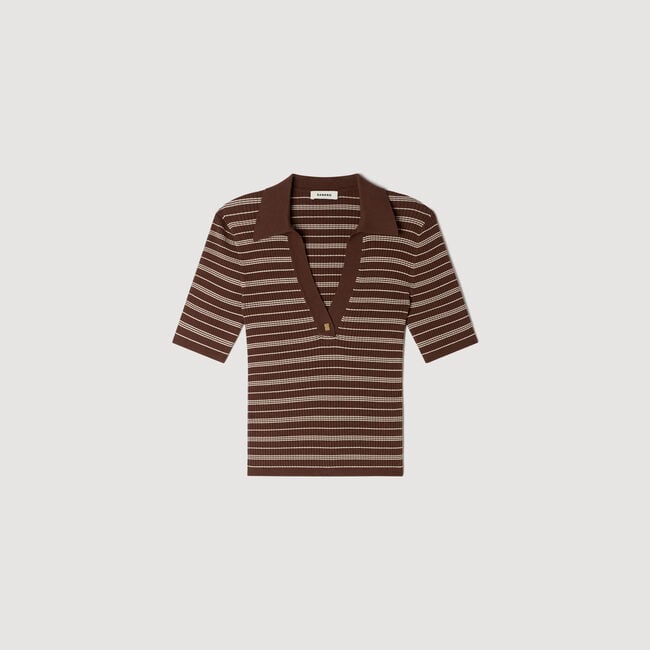 Striped V-neck polo sweater
