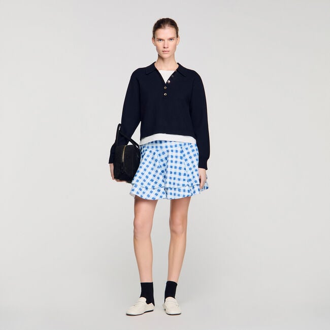 Metal button layered collar sweater