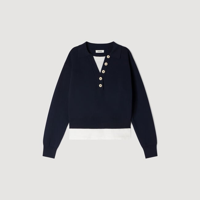 Metal button layered collar sweater
