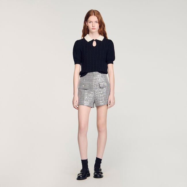 Detachable collar cable knit sweater