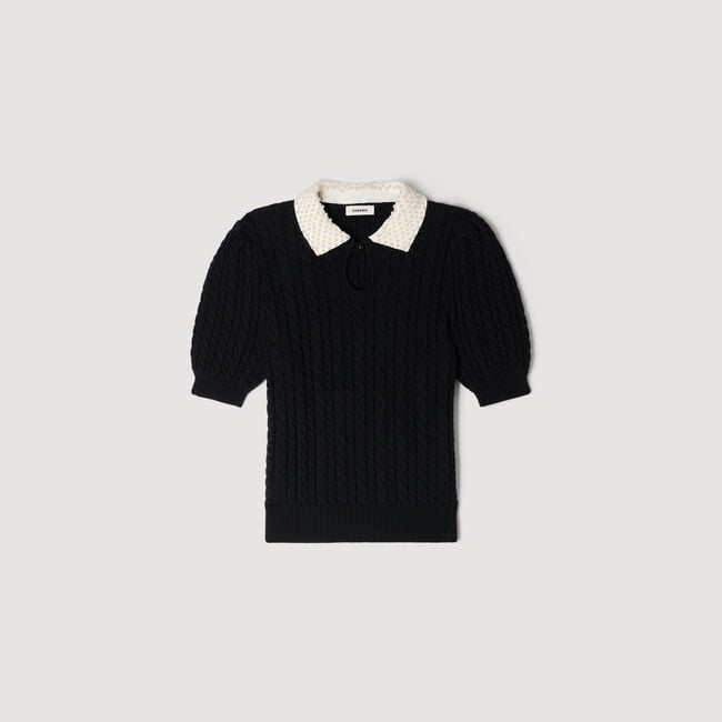 Detachable collar cable knit sweater