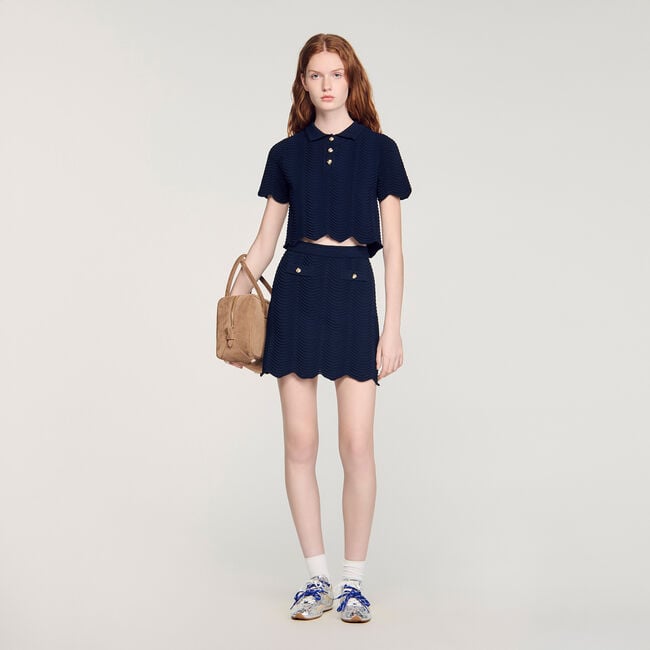 Decorative knit polo-neck sweater