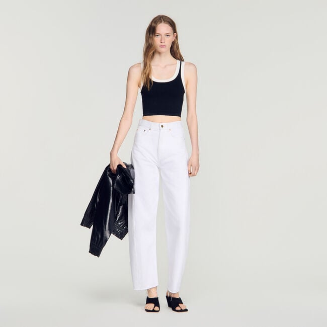 Two-tone cropped knit top