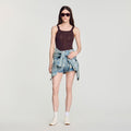 Pointelle knit top with bow