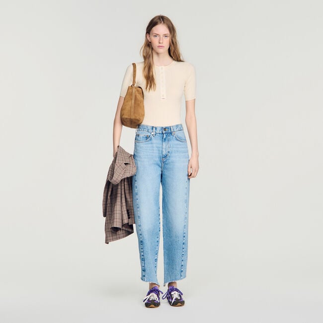 Ribbed button placket knit top