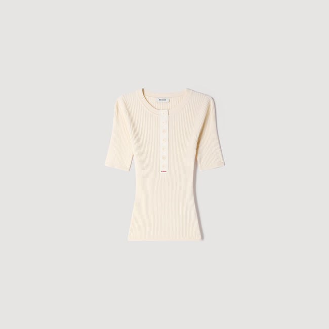Ribbed button placket knit top