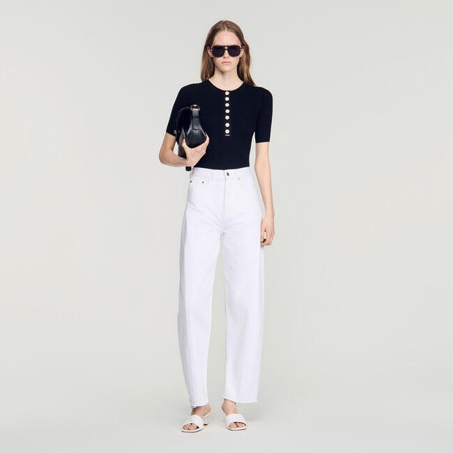 Ribbed button placket knit top