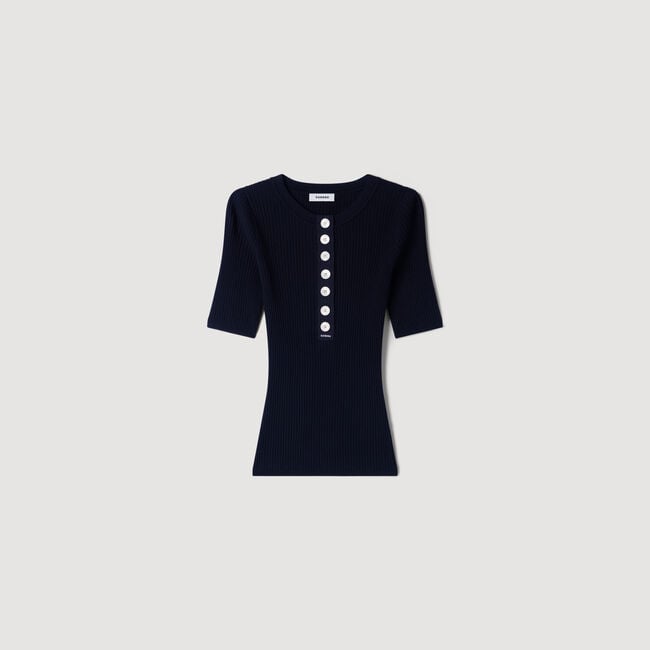 Ribbed button placket knit top