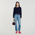 Wool sweater with drawstring hem
