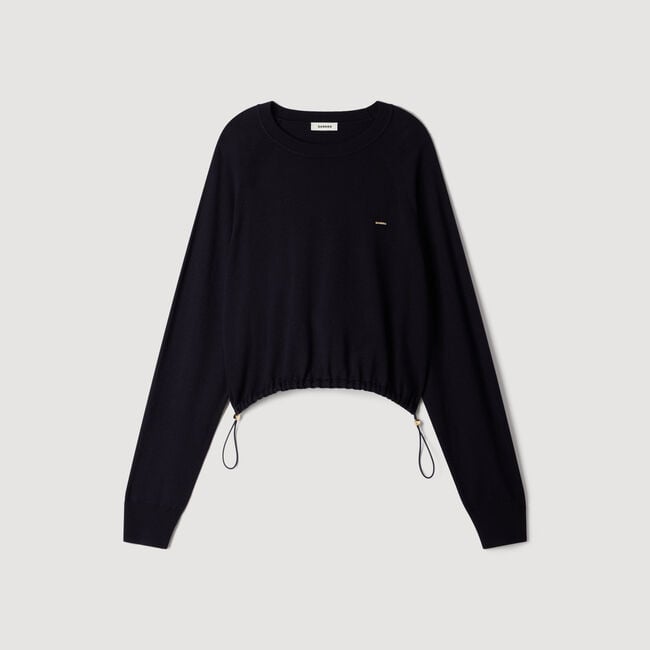 Wool sweater with drawstring hem