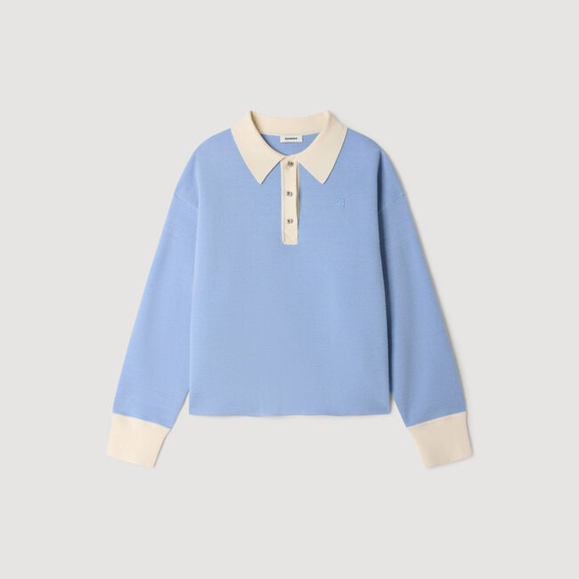 Two-tone wool polo sweater