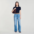 Ribbed short-sleeved knit top