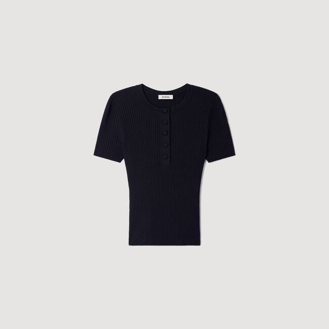 Ribbed short-sleeved knit top