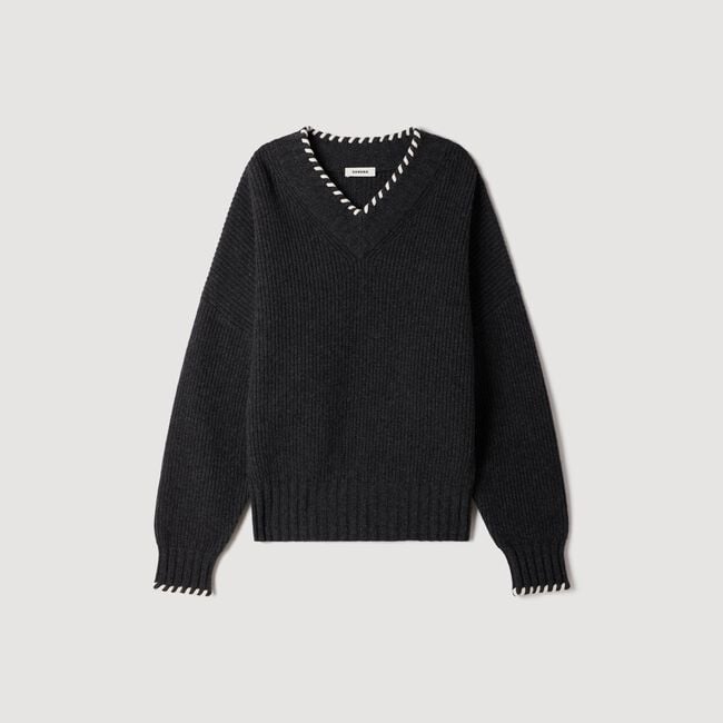 Braided V-neck sweater
