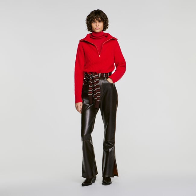 Zip-neck knit sweater