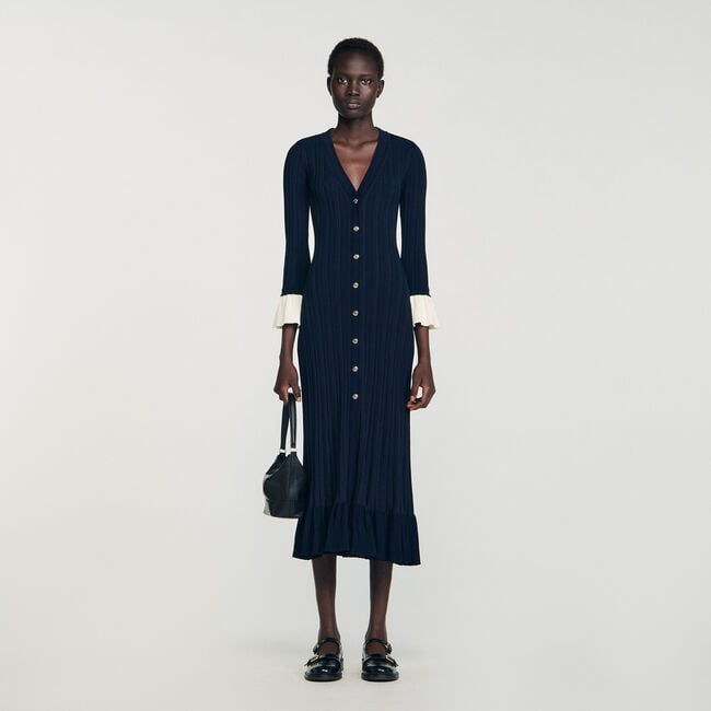 Two-tone knit midi dress