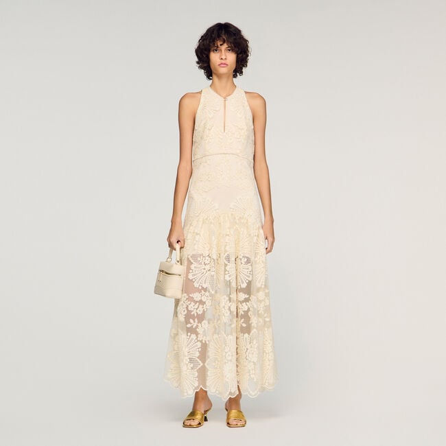 Floral cotton guipure maxi dress