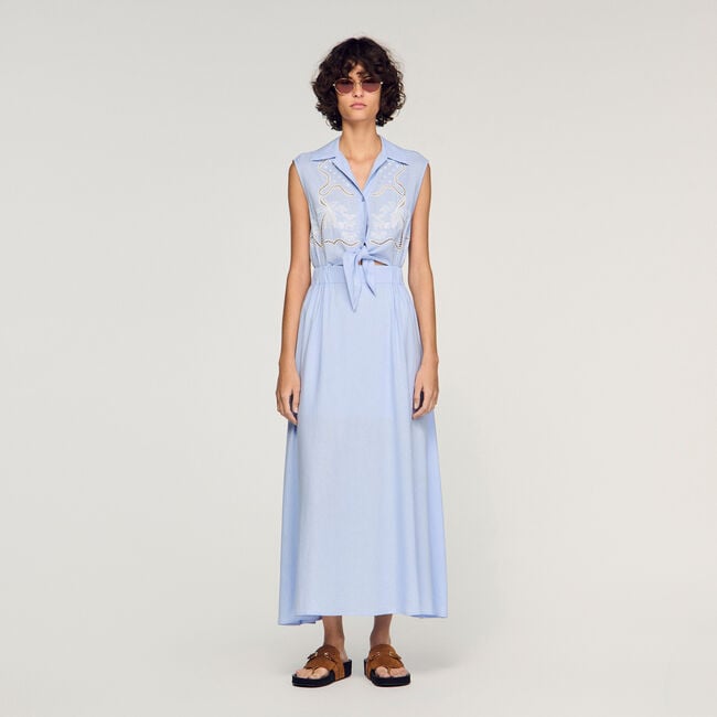 Embroidered linen maxi dress