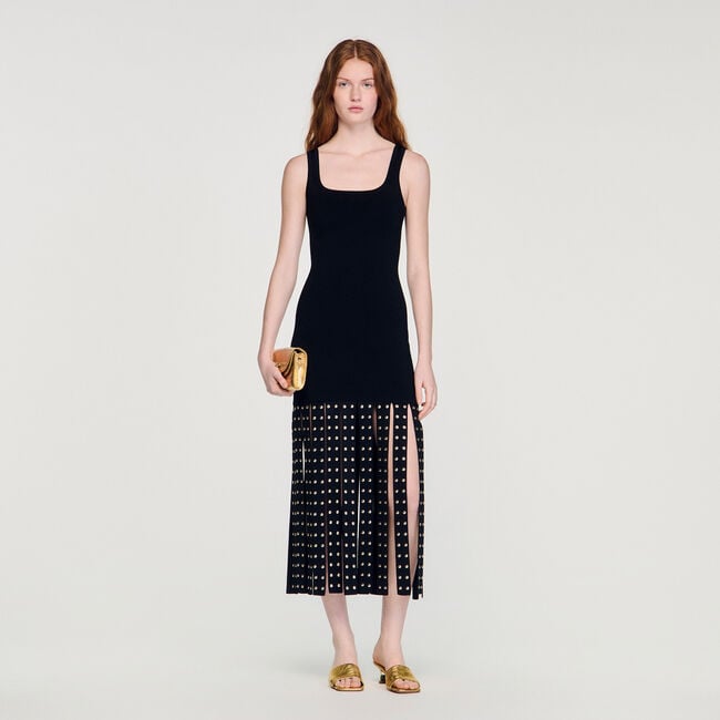 Fringed knit midi dress