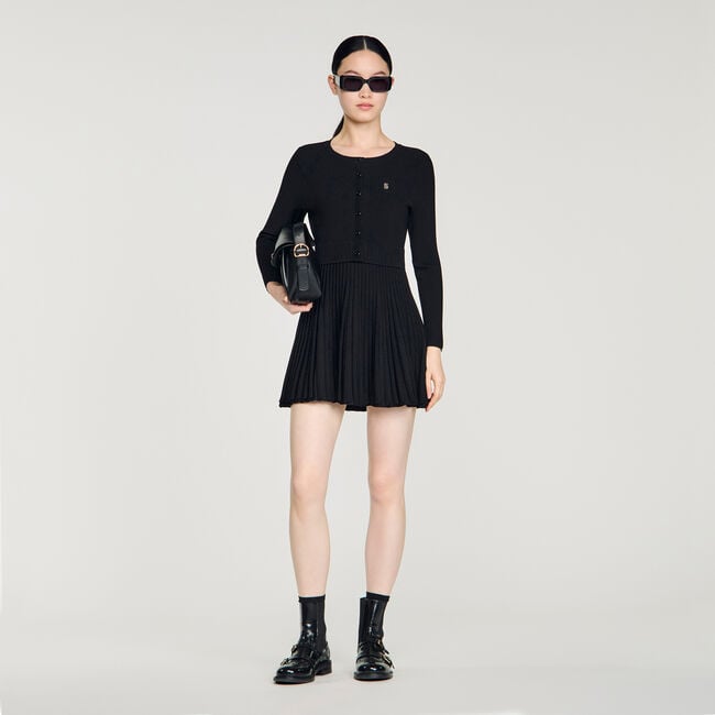 Pleated knit mini dress
