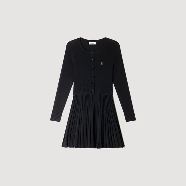 Pleated knit mini dress