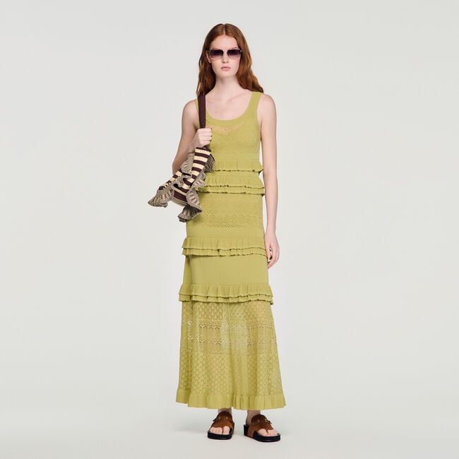 Ruffled knit maxi dress