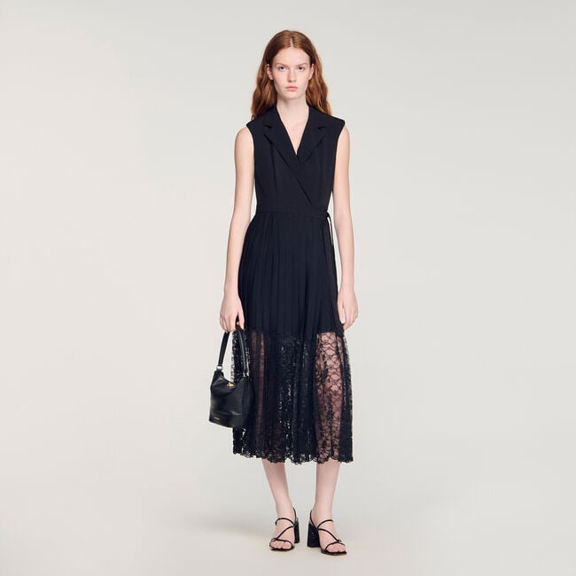 Lace pleated midi dress