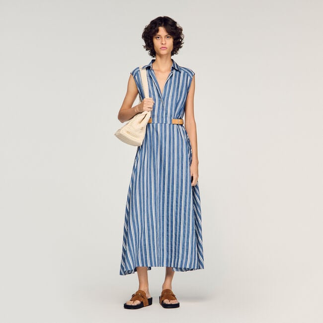 Striped maxi dress with leather tab