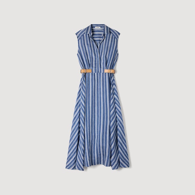 Striped maxi dress with leather tab