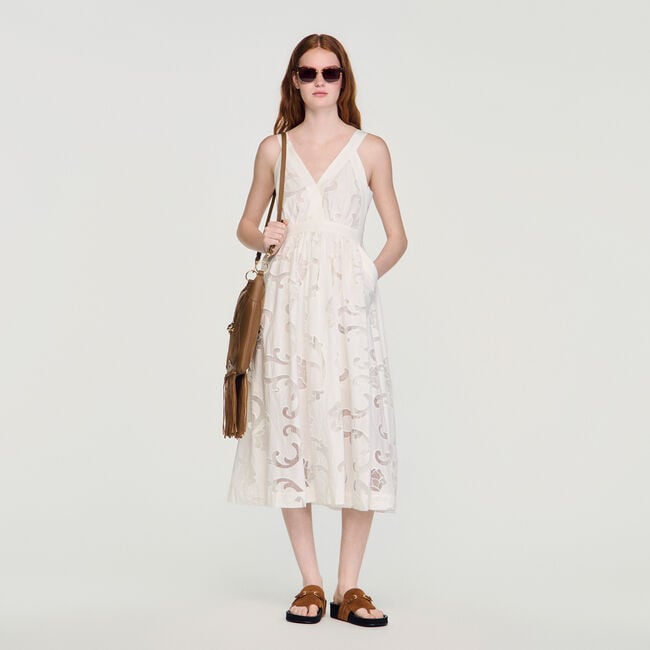 Openwork floral cotton midi dress