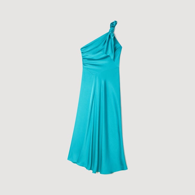 Satin-effect maxi dress with bow