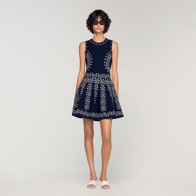 Scarf-print knit mini dress
