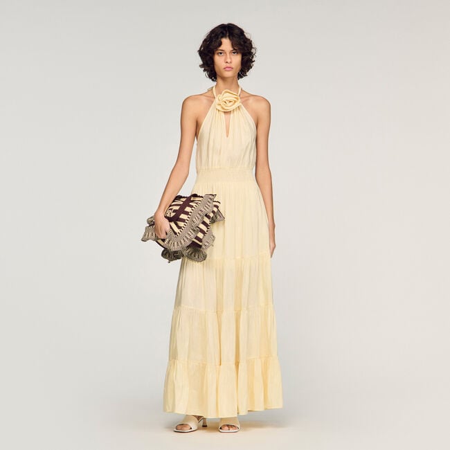 Floral neck linen maxi dress